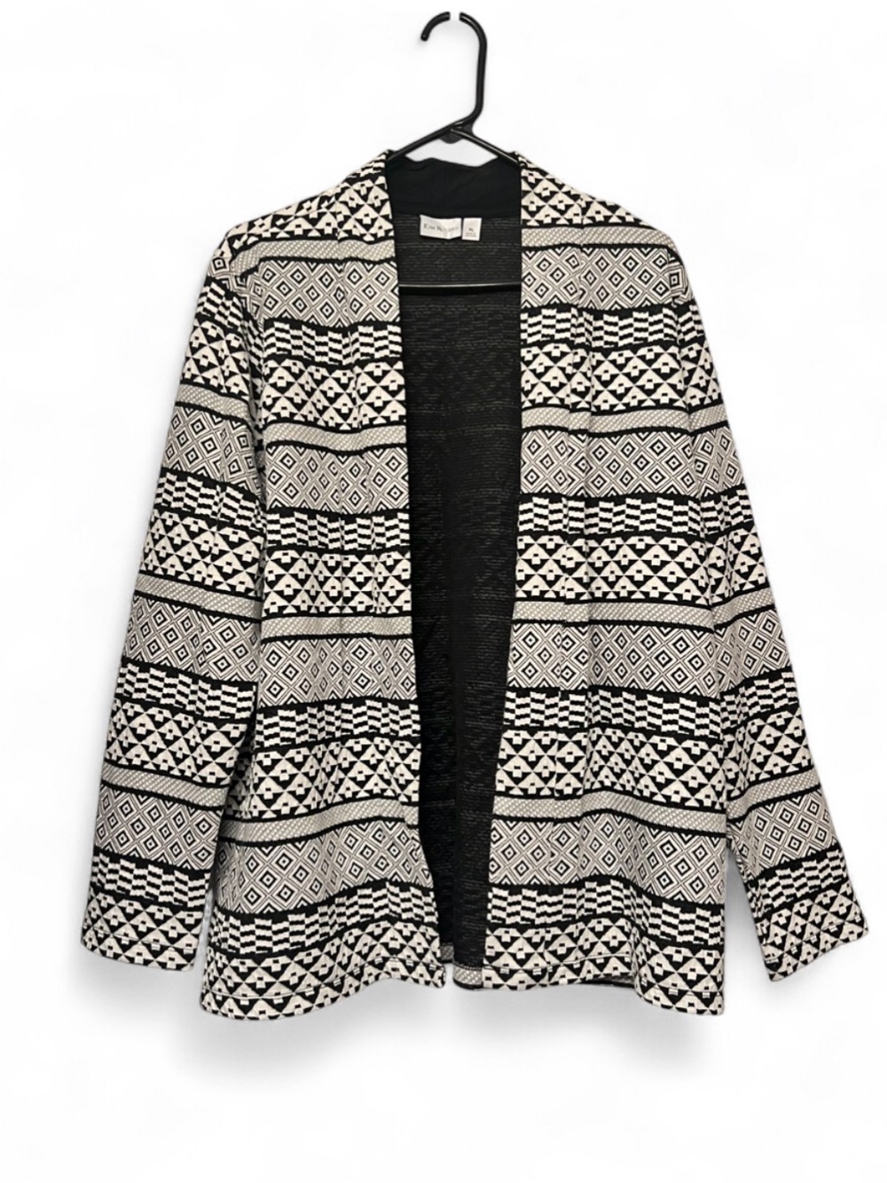Kim Rogers Black and Cream Patterned Open Cardigan